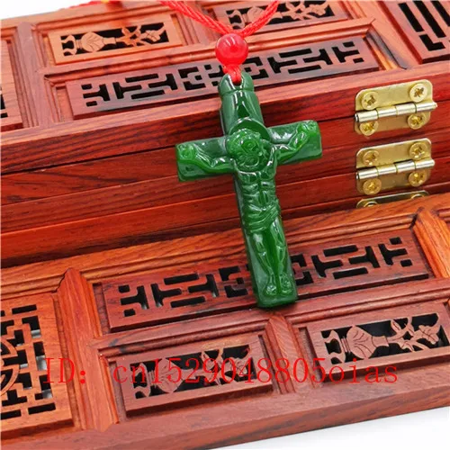 Натуральный зеленый китайский нефритовый крест подвеска ожерелье