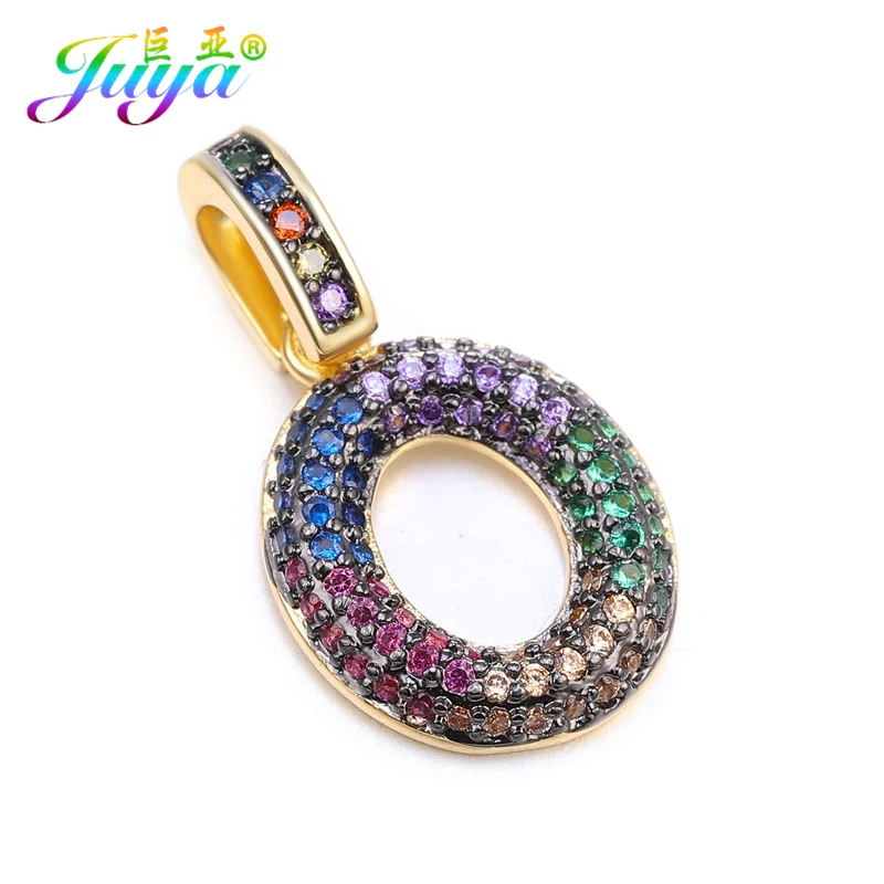 Gold O Juya DIY шнур кожаный вывод многоцветный Циркон с радужным блеском золото 26 буквы алфавита кулоны с надписями поставки - Окраска металла: Gold O