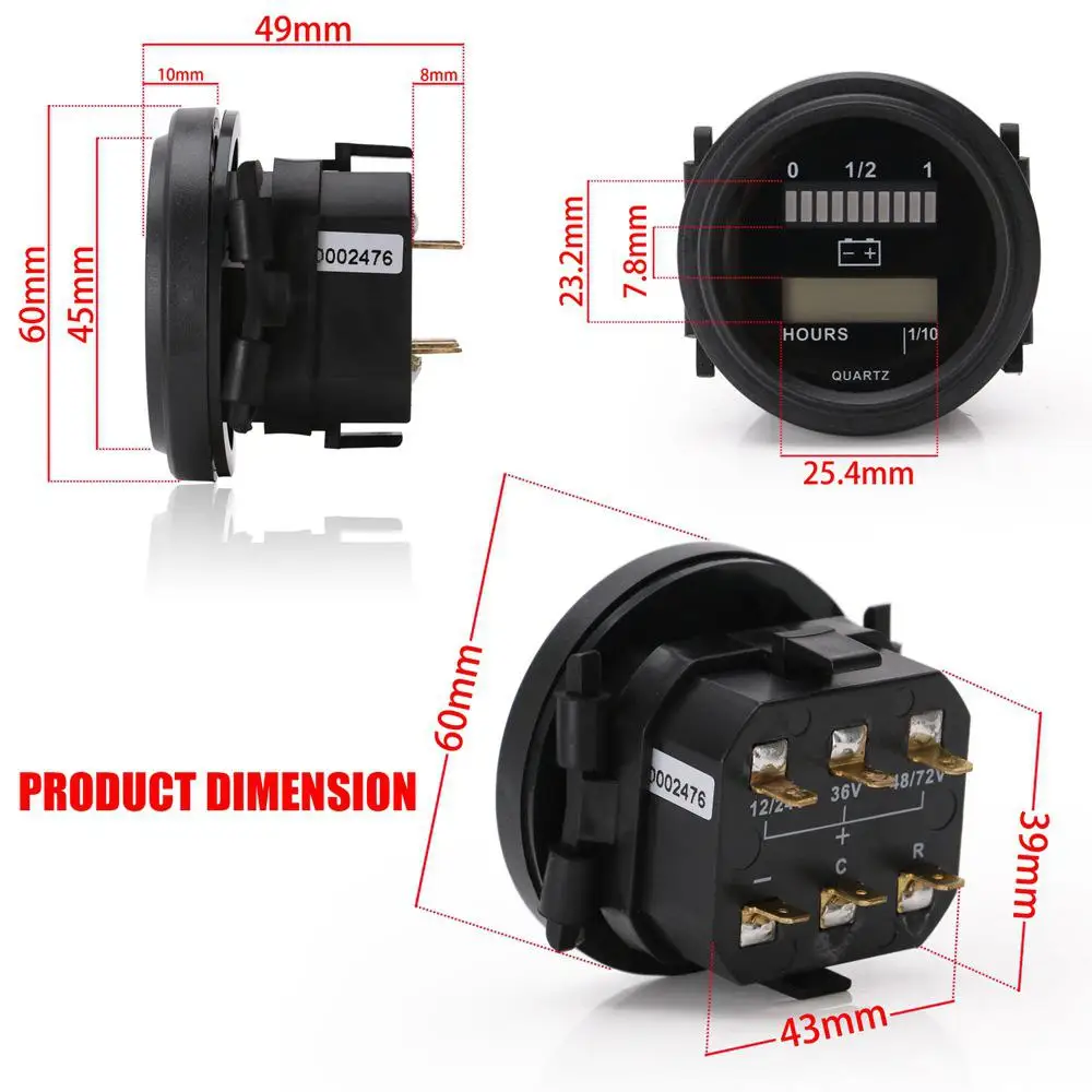 Round LED Hour Meter With Led Battery Indicator Gauge 12V 24V 36V 48V 72V For Car Tractor Sweeper |