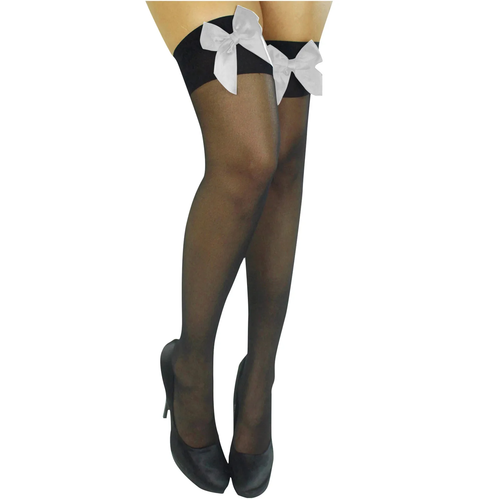 

Girly Bow Lady Satin Bow Cute Sexy Legs Long Tube Transparent High Thigh Stocking Bas Nylon Sexy Socks Women