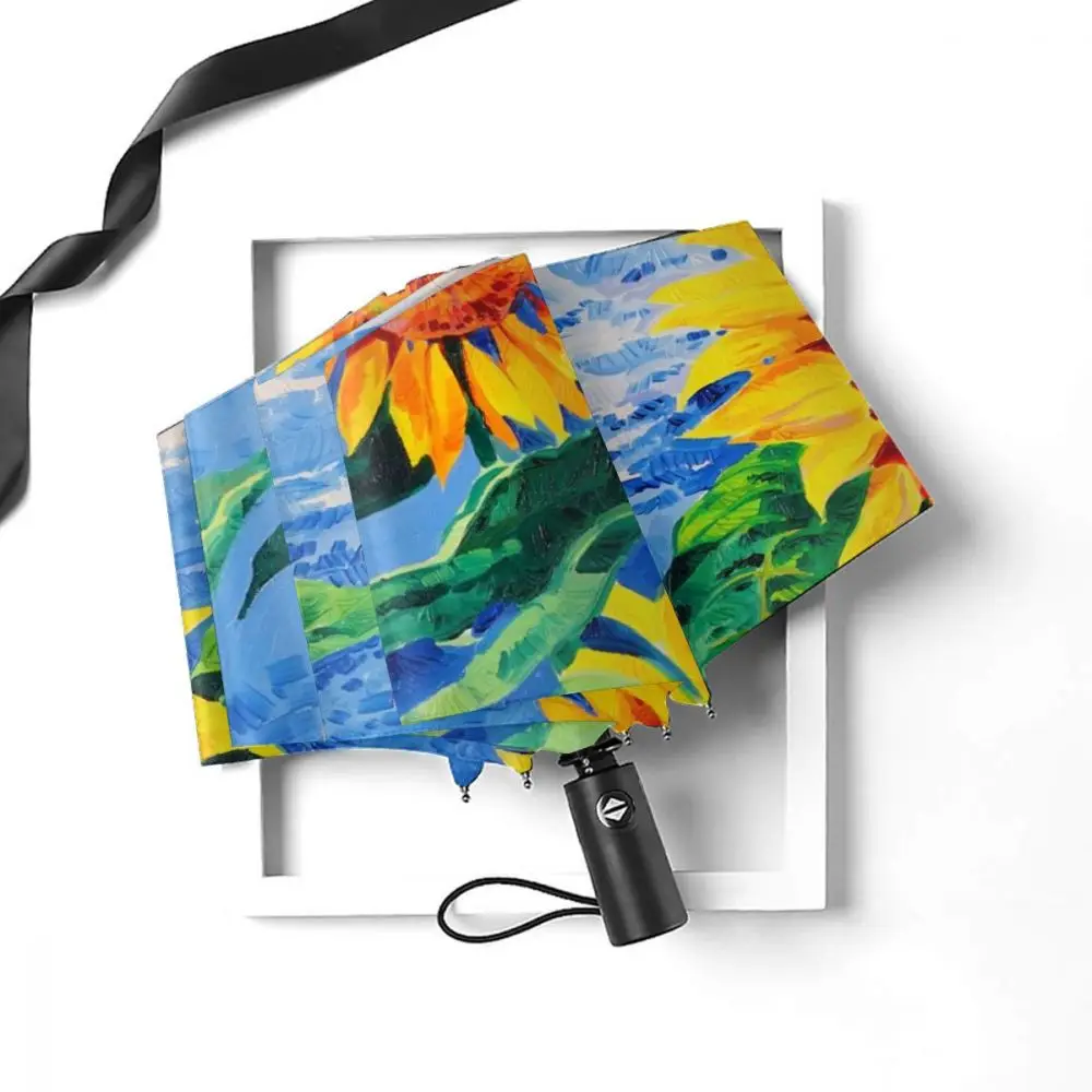 Солнечный зонт масляная живопись с подсолнухами автоматический складной