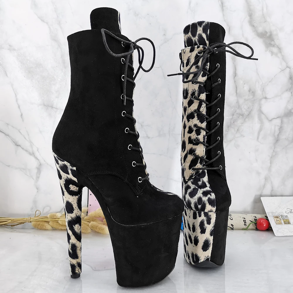 Leecabe/черные и леопардовые замшевые ботинки на высоком каблуке 8 дюймов разные