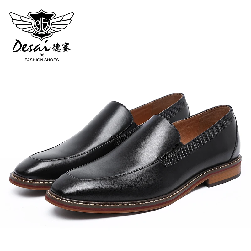 DESAI Men's Loafers Shoes Top Quality Easy Wear Genuine Mens Men Casual Natural Leather 2020 Brown Black | Обувь