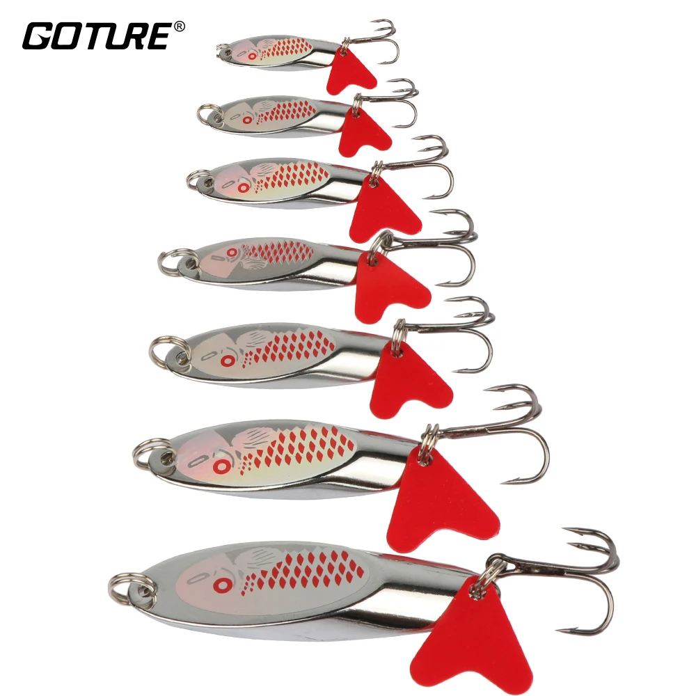 

Goture 10pcs Metal Spinner Spoon Fishing Lure 5g 7g 10g 14g 21g 28g 32g 38g Trout Hard Artificial Bait Sequins Spinner