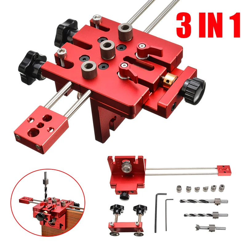3 in 1 Woodworking Hole Drill Punch Guide Locator Positioner Jig Tool Kit Aluminium Alloy Wood Working DIY Tools
