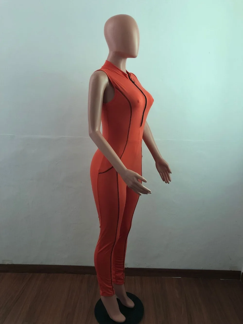 women stripes splicing zipper up sleeveless zipper up bodycon long jumpsuit sexy night club party romper playsuit GLAJ4075