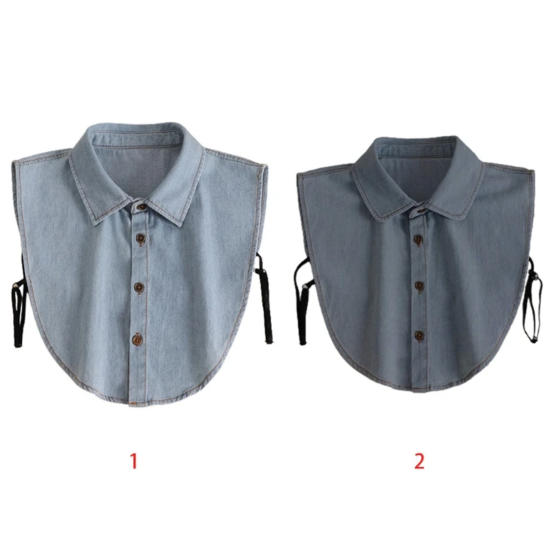 

Съемная Блузка-полурубашка унисекс, потертый джинсовый хлопковый воротник с лацканами, искусственный воротник, декоративные аксессуары дл...