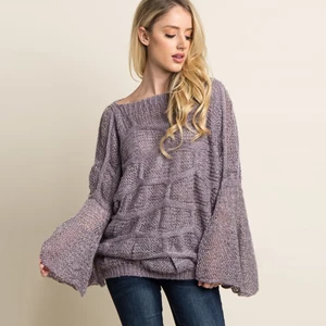 Umekoосенне-весенние свитера для женщин, однотонный вязаный тонкий свитер с вырезом лодочкой, пуловер с расклешенными рукавами, Модный Свитер оверсайз