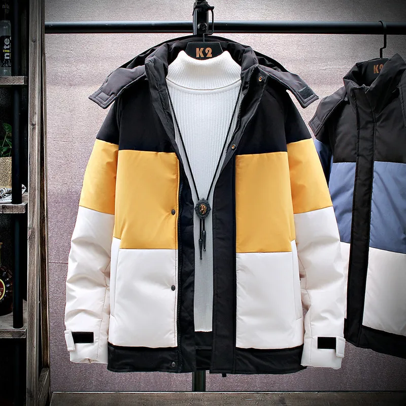 2020 Men Jacket Zipper Winter Autumn Warm Casual Patchwork Men's Outwear Fur Hooded Big Pocket Coats Parkas Windproof 4XL