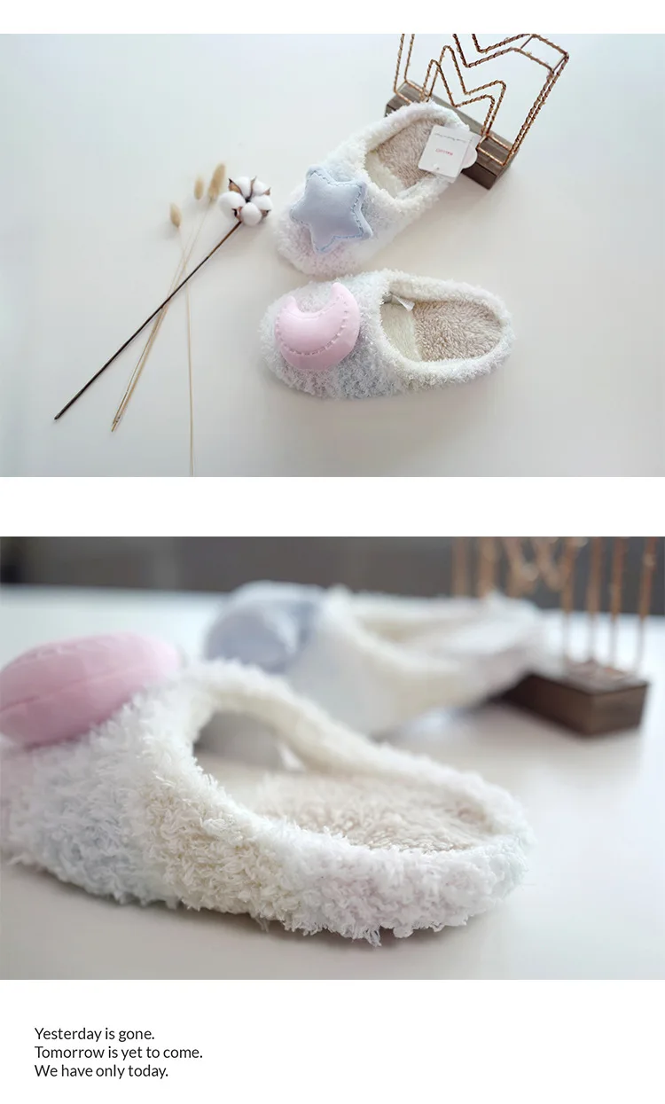 Японские милые с изображением ясного звездного домашняя обувь для женщин Теплые