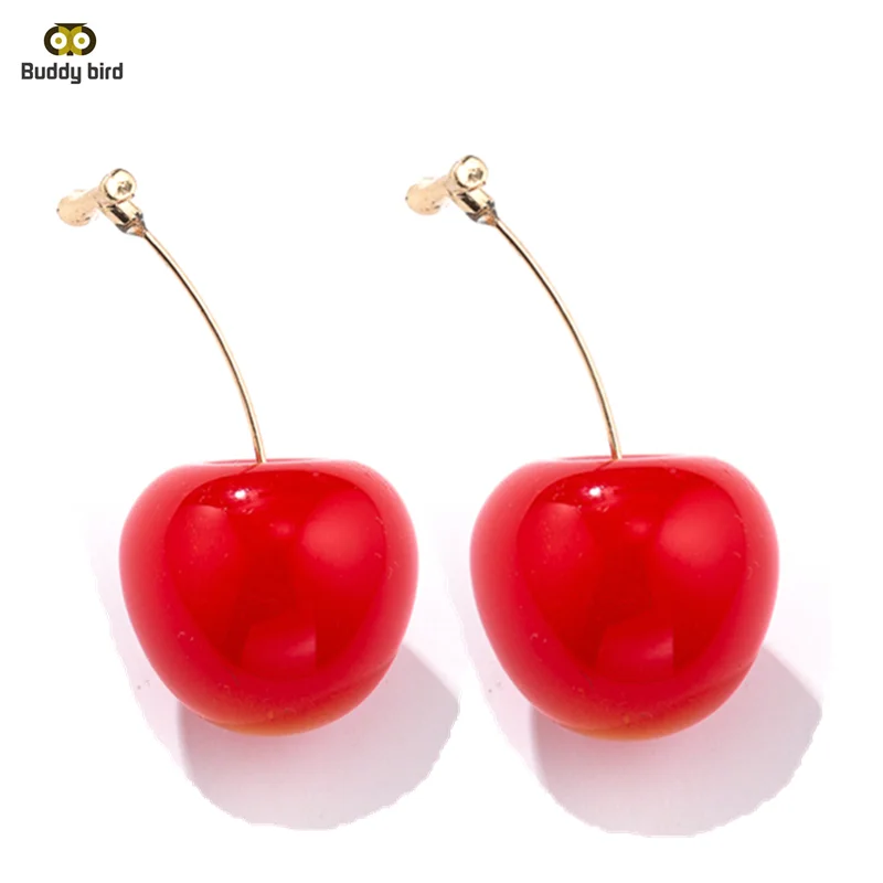 Женские серьги подвески в форме красной вишни милые с фруктами подарочные