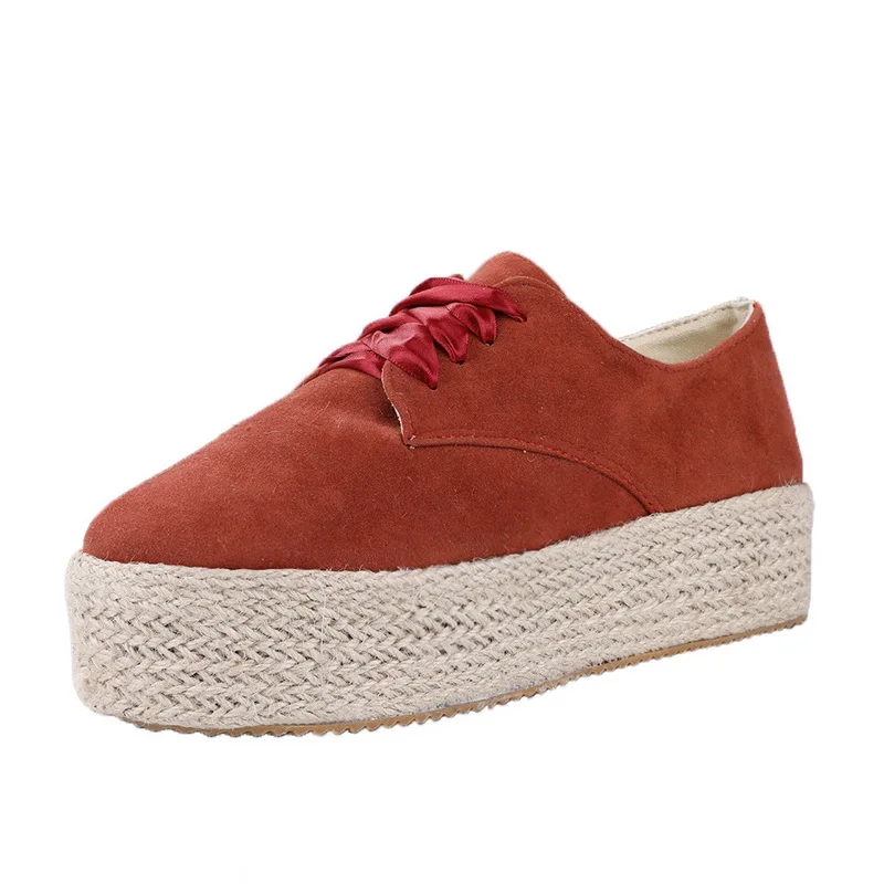 Puimentiua Fashion Women Ladies Espadrille Shoes Canvas Thick bottom Flats Shoes Girls Lace up Round Toe Casual Flats