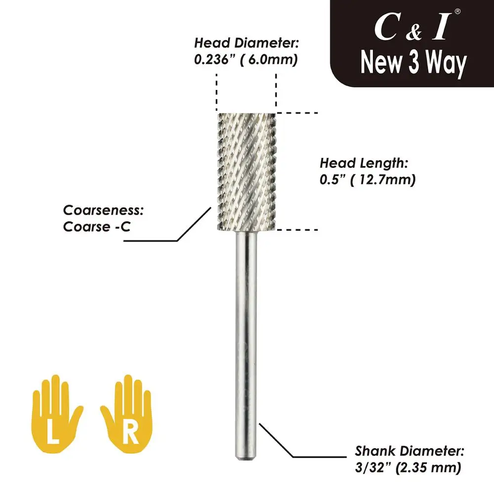 New 3 Way Large Barrel Nail Drill Bit - Carbide for Electric Manicure Machine | Красота и здоровье
