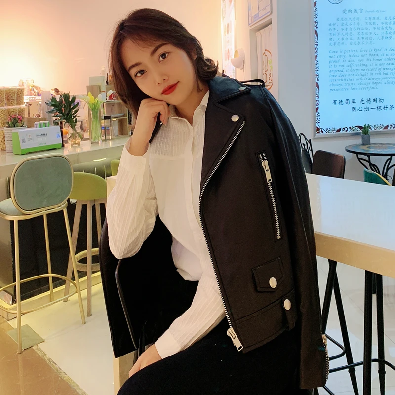 Женская куртка из натуральной кожи Корейская Элегантная овечьей белая женская