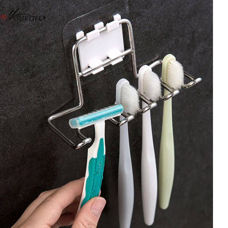 

OYOURLIFE Wall-mounted Stainless Steel Toothbrush Holder Bathroom Tooth Brush Toothpaste Razor Holder Bathroom Organizer