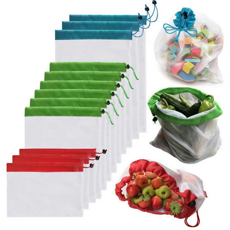 

12pcs 3 Sizes Eco-Friendly Reusable Mesh Produce Bag Washable Bags for Grocery Bag Holder Fruit Vegetable Organizer Pouc Storage