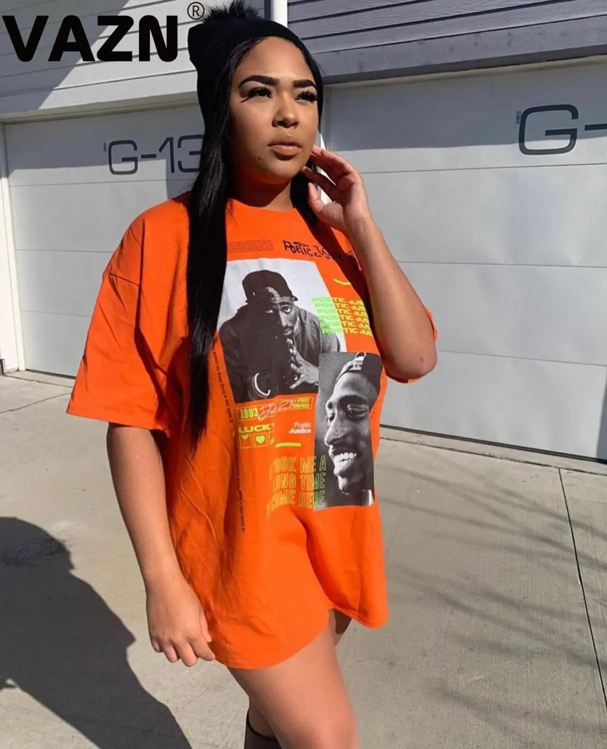 VAZN Popular 2020 summer sexy lady black oragne character print mini dress short sleeve O-neck T shirt young casusal | Женская одежда