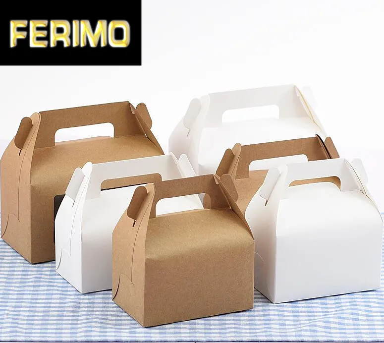 

100pcs Wholesale Kraft paper Cake Box with handle,brown cupcake box,wedding cardboard cake packaging box,Bread/Cookie Gift Boxes
