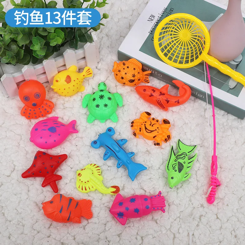 

13 PCS Fish Toys Plastic Magnetic Fishing Game interactive Kids Toys Children Fish Baby Bath Gifts