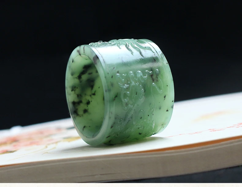 Buy 100% real jade handmade dragon hetian green ring male and female gift rings brand mens on