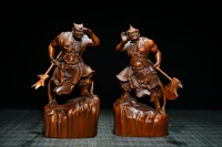 4chinese folk collection seikos old boxwood clairvoyance downwind statue set door god office ornaments town house exorcism