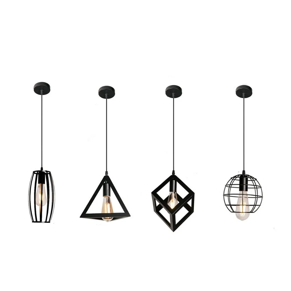 Черный Блеск Клетка Подвесные светильники Железный минималистский ретро