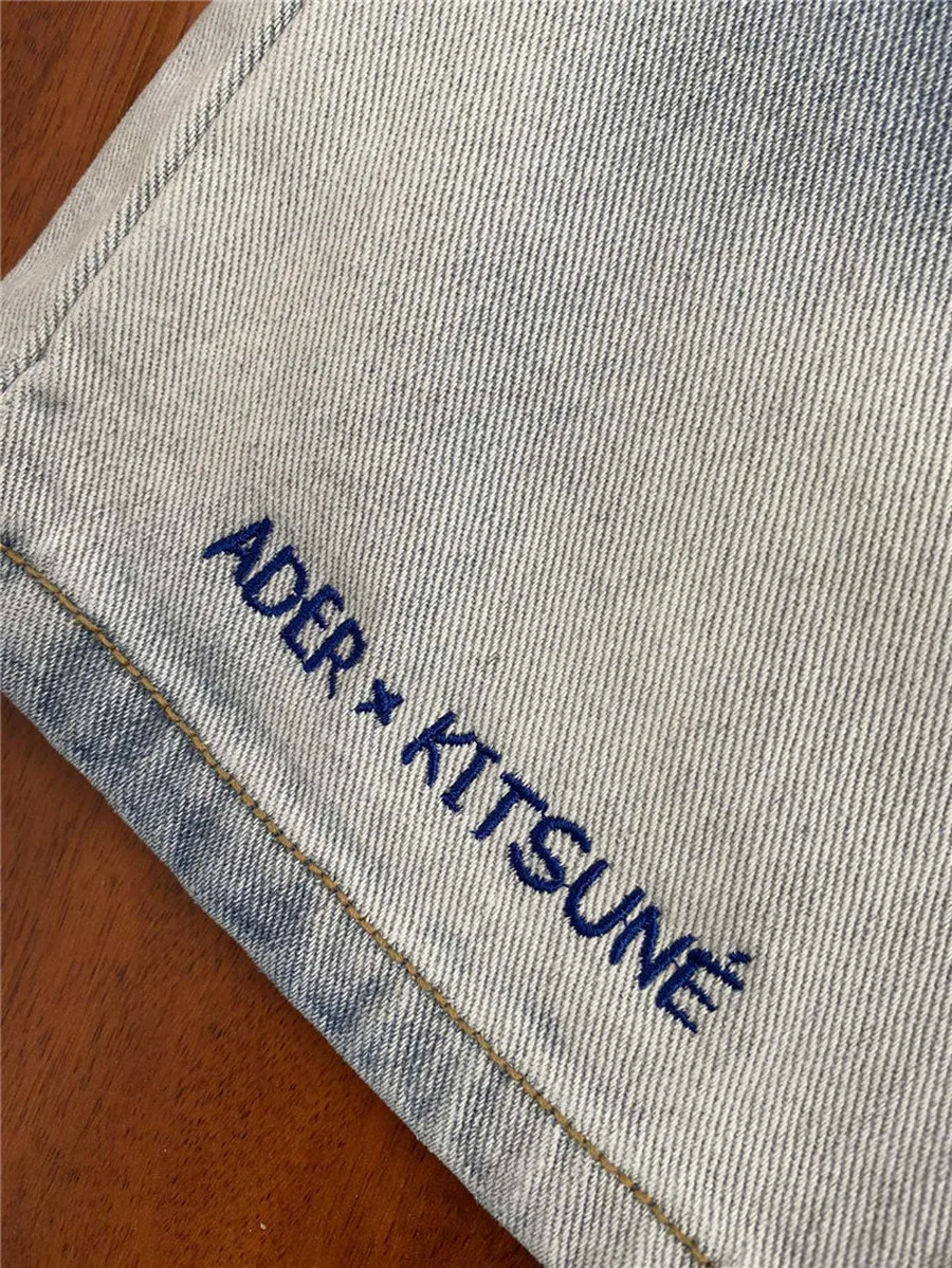 

FOX Adererror Embroidery Maison Kitsune Denim Jean Men Women Streetwear Ader Error Denim Pants