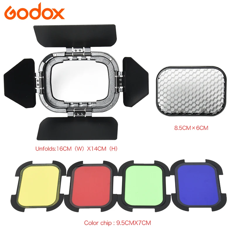 Godox BD-07 дверь сарая 4 Цвета Гелевые фильтры (красный желтый синий зеленый) с