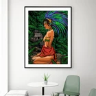Картина на холсте с изображением девушки майя и пирамиды, ВИНТАЖНЫЙ ПЛАКАТ мексиканского народного искусства, Настенная картина для гостиной, спальни, домашний декор