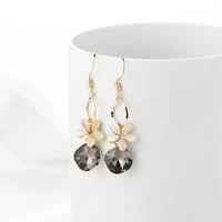 wybu ol style brown crystal pendant drop earring for women copper flower chain earring ear jewelry for party