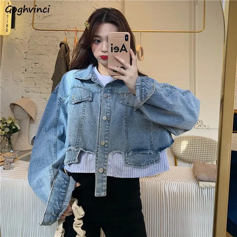 

Denim Jackets Women Fashion BF Streetwear Korean Style All-match Lady Girls Popular Retro Preppy Autumn Outwear Turn-down Collar