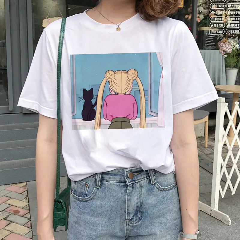 Футболка Луна Для женщин Harajuku Ullzang футболка 90 для девочки Милая с набивным
