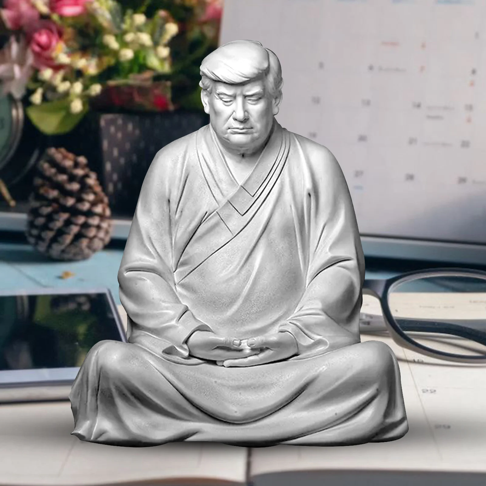 

Resin Mediating Zen Trump Statue Garden Decor Figurine Table Ornament Pastoral Crafts Ornaments Trump Buddha Statue Unique Gift