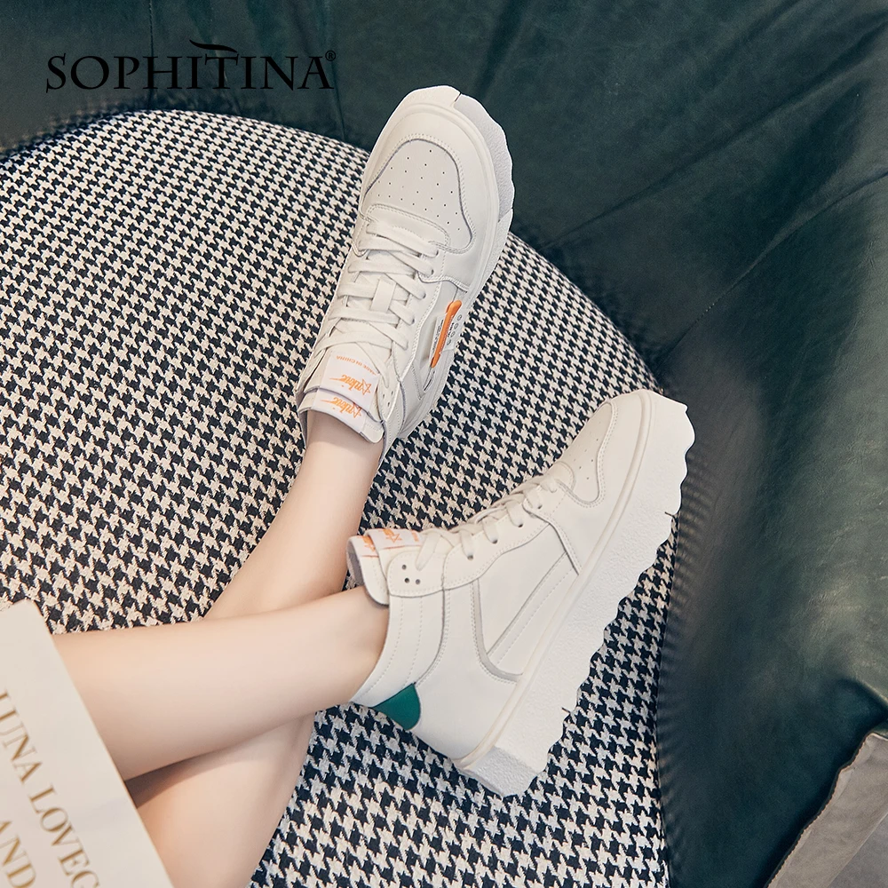 Harga Sepatu Wanita Kulit SOPHITINA Sneakers Bersirkulasi Berlubang Berpenutup Warna Tali Silang Sepatu Flat Ujung Bulat Kasual Harian WO836