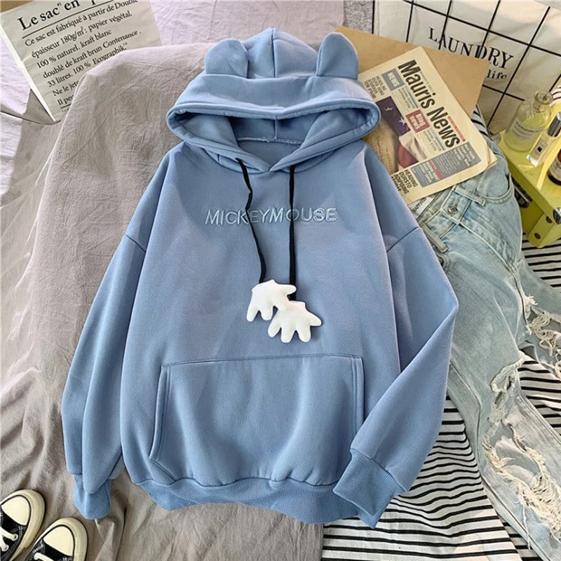 

Kawaii Hoodies Embroidery Letter Women's Sweatshirt Autumn Winter Warm Hoodies Women Loose Student Cartoon Women Clothing