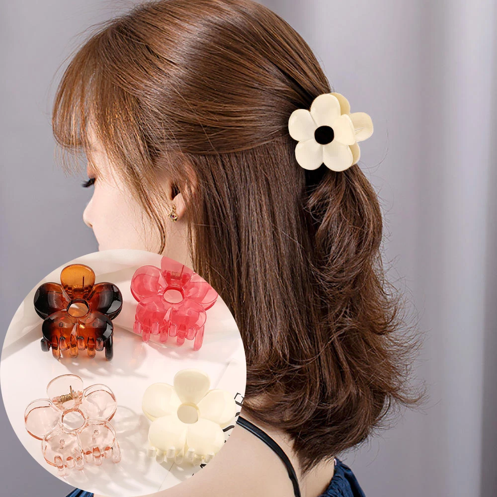 

Женская заколка-краб 2021, заколка для волос в форме цветка, цветная яркая однотонная заколка для волос для девочек, аксессуары для волос, укра...