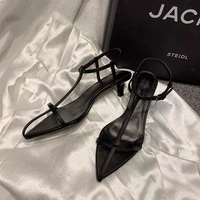 women fashion sandals thin low heels pointed open toe ankle strap dress shoes solid color summer ladies thin low heels sandals