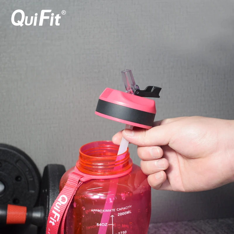 Бутылка для воды Quifit объемом 2 л/3 8 л с соломенной шляпой триггером времени без