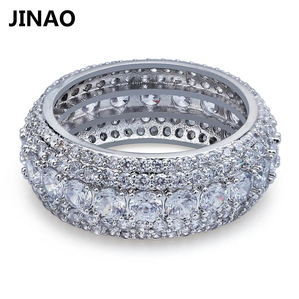Jinao New Hip Hop 5 Rows Luxury Cubic Zircons Rings Fashion Classic Punk Males Finger Size 7-11 | Украшения и аксессуары