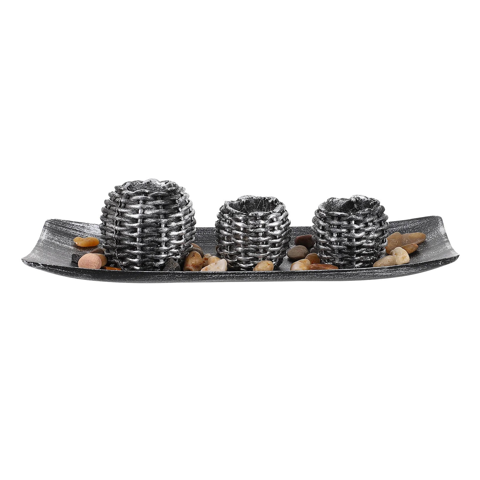

1 Set Decorative Candle Holder with Stones and Tray Retro Home Table Decor