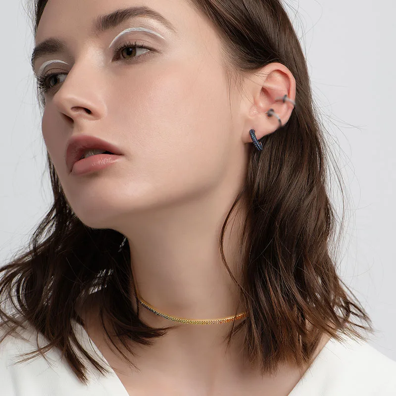 

Brand Design 925 Sterling Silver Blue Red Yellow U shaped Stud Earrings 5A Zircon CZ Women Girls Fashion Simple Jewelry