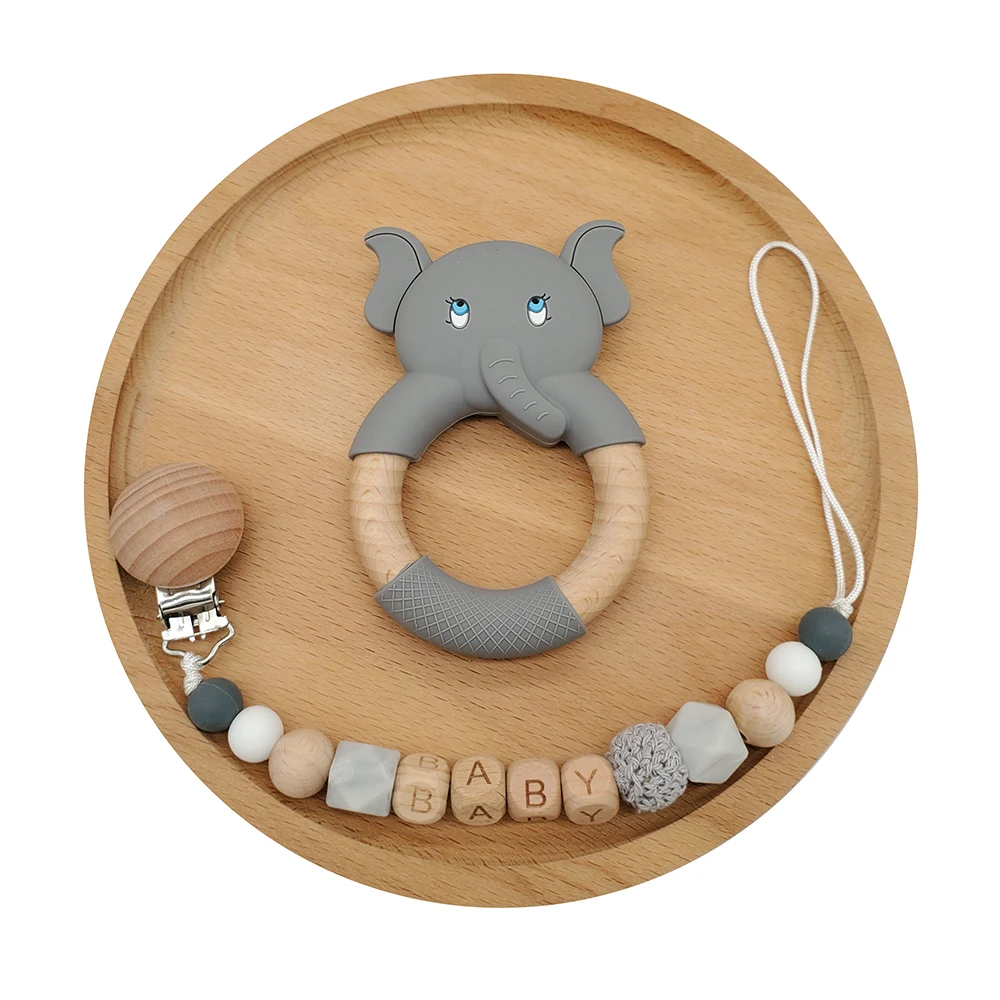 Персонализированная Обычная соска цепочка из буковых бусин силиконовая