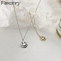 foxanry 925 stamp smiley face clavicle chain necklace for women trendy elegant birthday party jewelry gifts wholesale