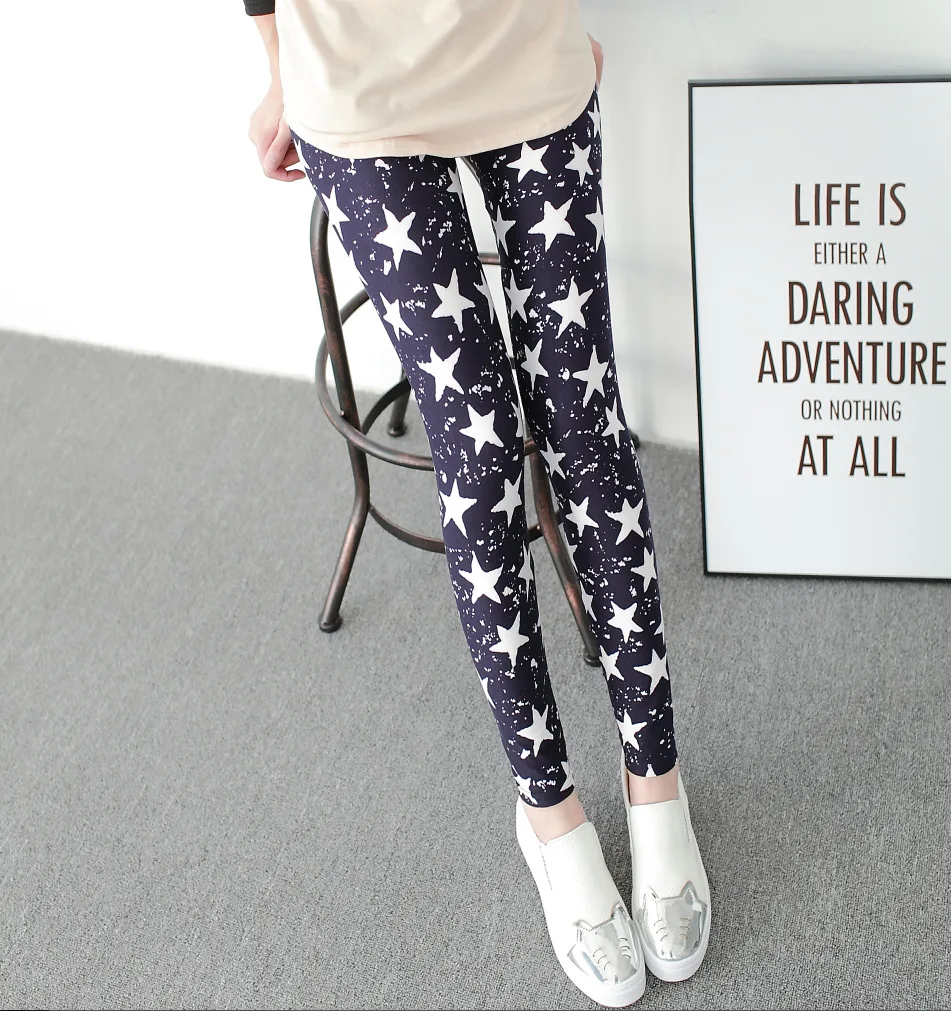 Весна осень повседневные эластичные леггинсы женские модные белые с принтом