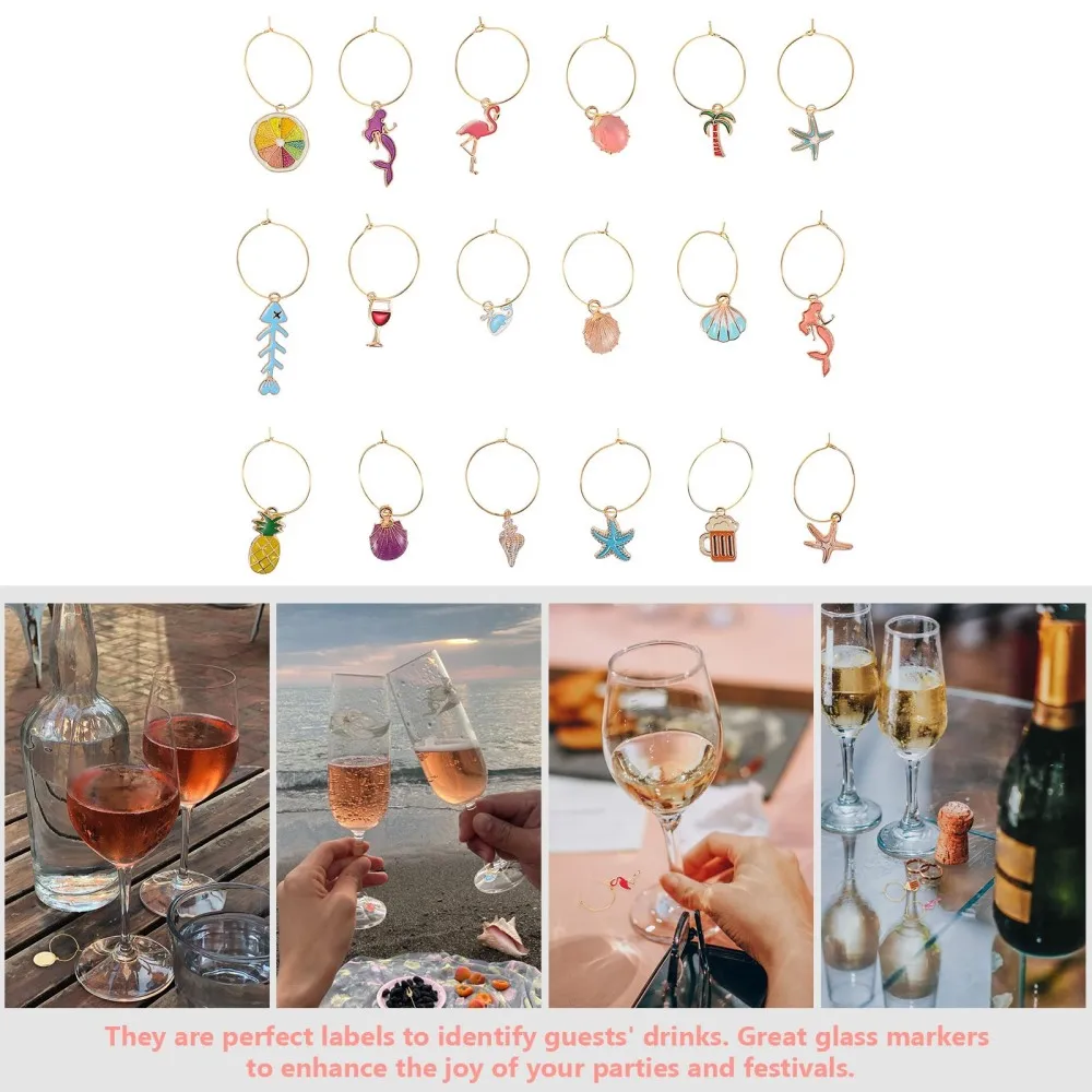 

18Pcs Party Glass Charms Rings Glass Drink Markers Tags (Assorted Color)