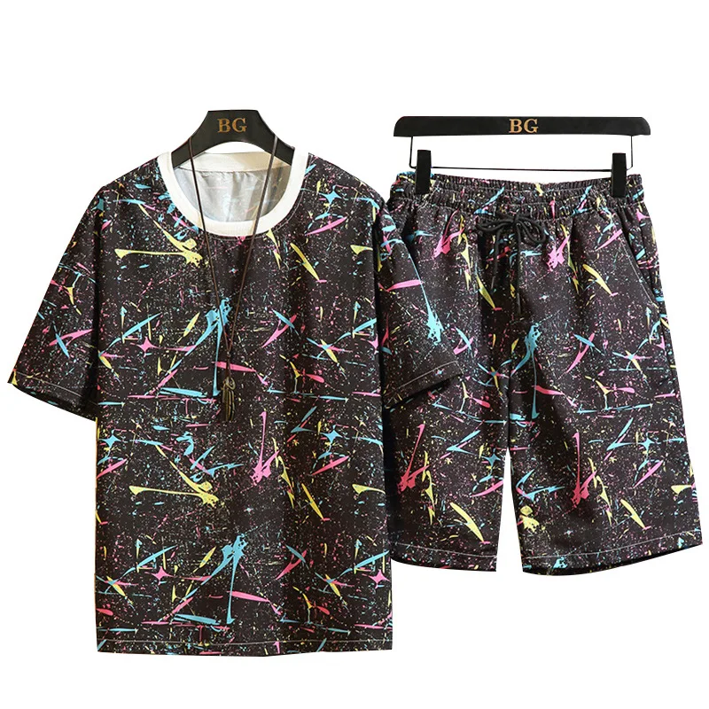 

Men's Short-sleeved T-shirt Suit 2020 Summer New Round Neck Loose Clothes Summer Half-sleeved Large Size Men