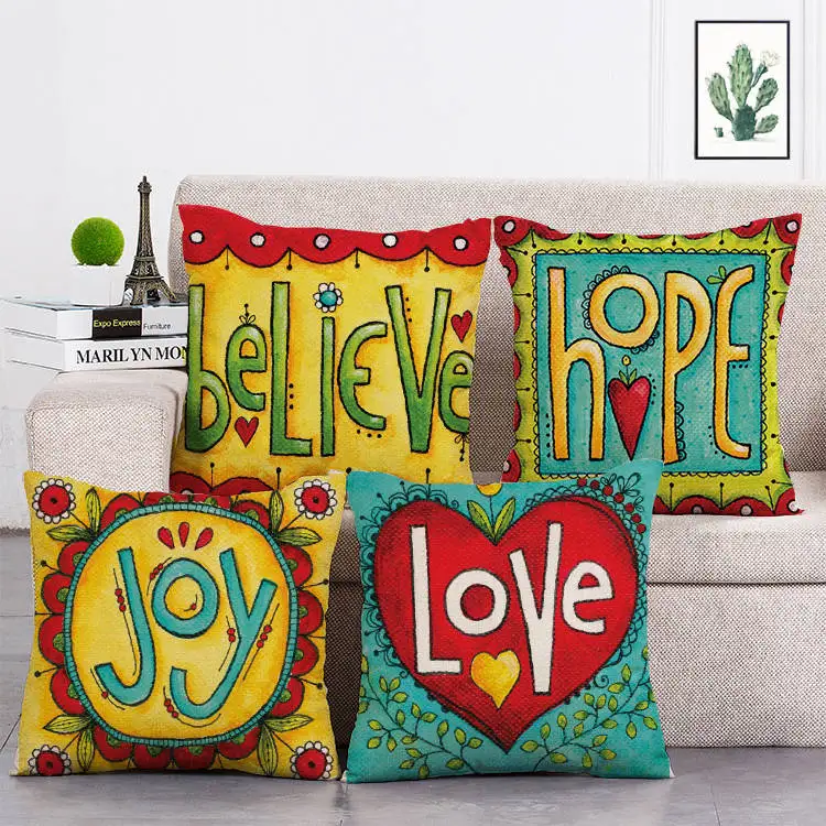 

45*45cm Pillow Case Believe Joy Love Hope Cushion Cover Waist Square Throw Home Decor Pillowcases Sofa Car Decor T250