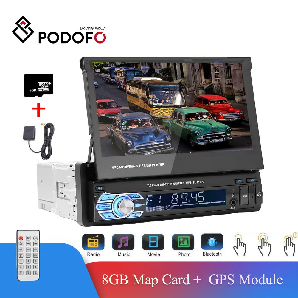 Автомагнитола Podofo автомагнитола 1 din с GPS Bluetooth стерео сенсорный экран 7 дюймов HD FM