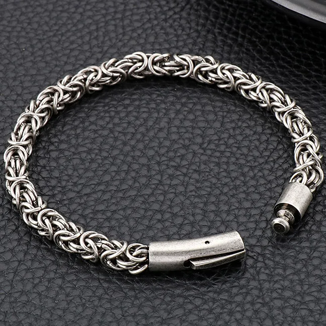 Silver-Color Плетеная цепочка из нержавеющей стали, мужские браслеты, металлические браслеты для мужчин, винтажные мужские нарукавные ювелирные изделия, подарок его парню для мужчины - Окраска металла: Silver-Color