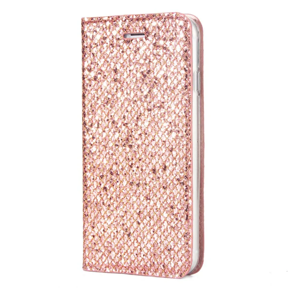 Rose Gold Блестящий кожаный чехол-кошелек для iPhone 6, 6 S, 7, 8 Plus, X, XS, Max, XR, 11 Pro, Max, 5, 5S, 5E, задний Чехол с магнитом, держатель для карт, флип-чехол - Цвет: Rose Gold